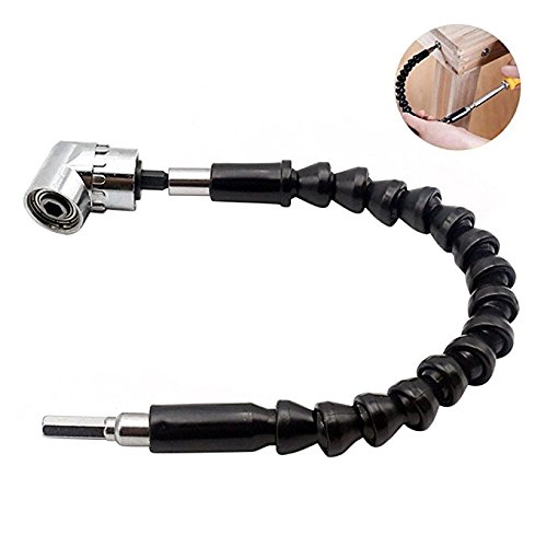 QISF 2Pcs 105 Degree 1/4 Inch Right Angle Drill Adapter Hex Shank Screwdriver Angled Bit Holder Power Drill Tool(1Pcs Short & 1Pcs Long) + 1Pcs Flexible Angle Extension Bit Kit for Screwdriver &Drill