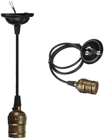 HiqLED Brass Screw Thread DIY Light Socket Vintage Copper Edison Retro Pendant Lamp Holder for E26 E27 Light Bulbs, with Switch and 3.94ft Cord (Pack of 2) (Copper)