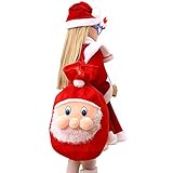 Santa's Gift Sack Bags, 1Pc Cute 3D Santa Claus Face Red Velvet Fabric Bags for Wrapping Christmas Gifts Candys Toys