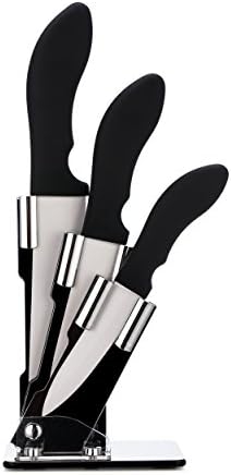 Ceramic Knives Set By Exlif, Ergonomic Handle Kitchen Knife Set with Adjustable Holder Stand (3 Pieces)