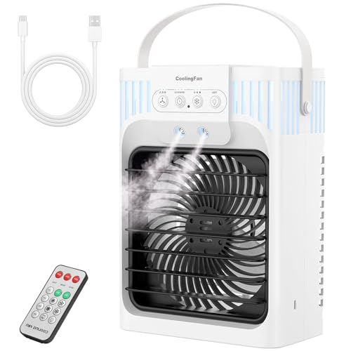 Portable Air Conditioners, 4 in 1 1200ML Personal Air Conditioner, Evaporative Air Cooler Fan with Remote, 7 RGB Light Modes, 3 Speeds & 2-8H Timer for Bedroom,Car,Nightstand, Office, Dorm, RV