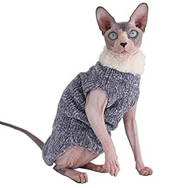 Kitipcoo Sphynx Cat Clothes Winter Warm Faux Fur Sweater Outfit, Fashion high Collar Coat for Cats Pajamas for Cats and Small Dogs Apparel, Hairless cat Shirts Sweaters