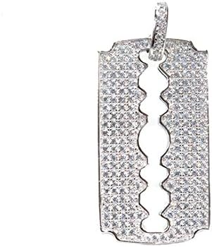 925 Sterling Silver Razor Blade Charm Pendant with Cubic Zirconia Stones (33 mm, 16 mm, 6.10 Grams) (White Sterling Silver)