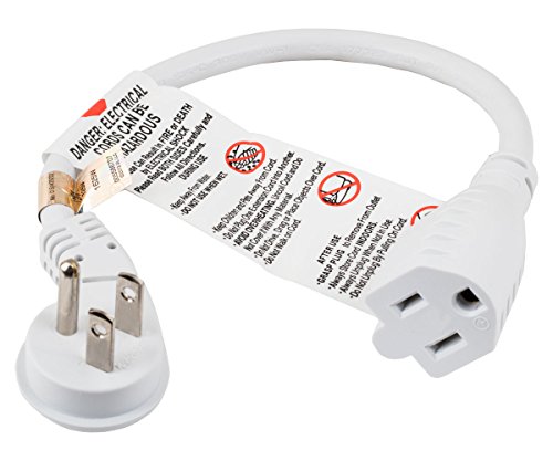 Cable Leader 1ft Ultra Low Profile Power Extension Cord NEMA 5-15P to NEMA 5-15R (White)