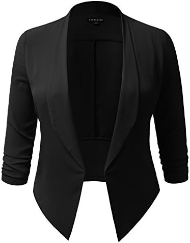 SHOPQUEEN Plus Size Open Front Thin Blazer Cardigan Office Work Formal Jacket BLACK 1XL