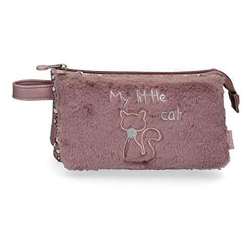 Enso My little cat Triple Pencil Case Purple 22x12x5 cms PVC and Polyester