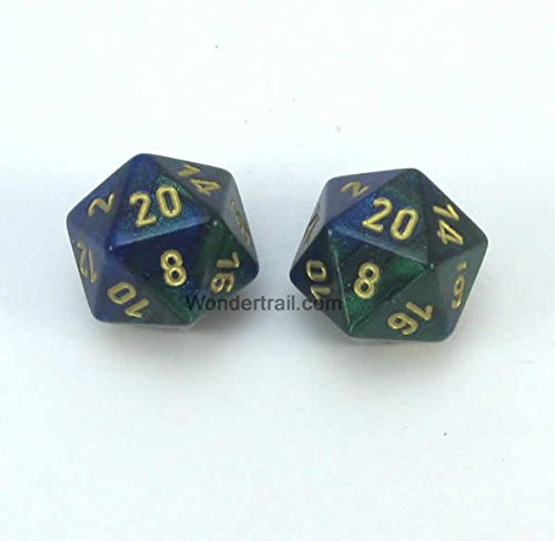 WCXPG2036E2 Blue and Green Gemini Dice with Gold Numbers D20 Aprox 16mm (5/8in) Pack of 2 Dice Chessex