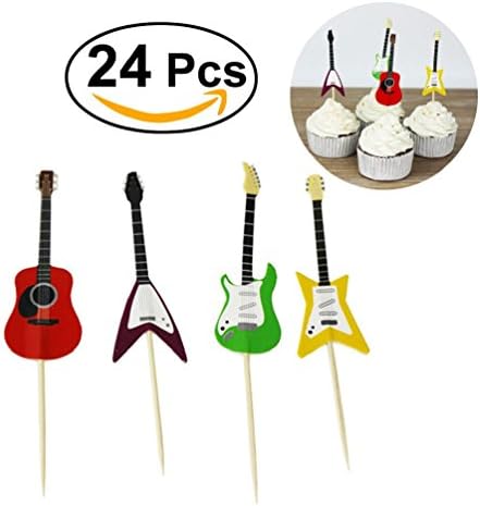 4x24Pcs Guitar Instrument Cupcake Toppers Picks Cake Decor Birthday Party Favors