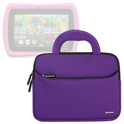 Evecase LeapFrog Epic / LeapPad Platinum / LeapPad Ultra XDI 7 inch Kids Tablet Ultra Portable Travel Carrying Neoprene Sleeve Case Bag with Handle & Accessory Pocket - Purple