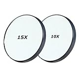 AlierKin Cosmetic Mirrors - 10X and 15X Magnifying Makeup Mirror with 2 Suction Cups Wall Mount Perfect for Travel Home Use (2-Pack)