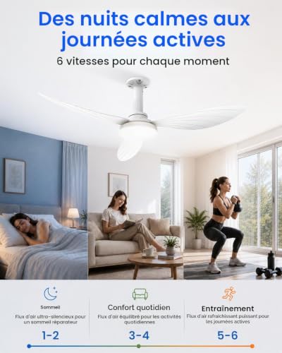 Hisummer 106 cm Ceiling Fan with Light, E27 Connection Only with Base Supplied, Quick Assembly Silent Reversible Ceiling Fan with Remote Control for Bedrooms, Living Rooms, Kitchens