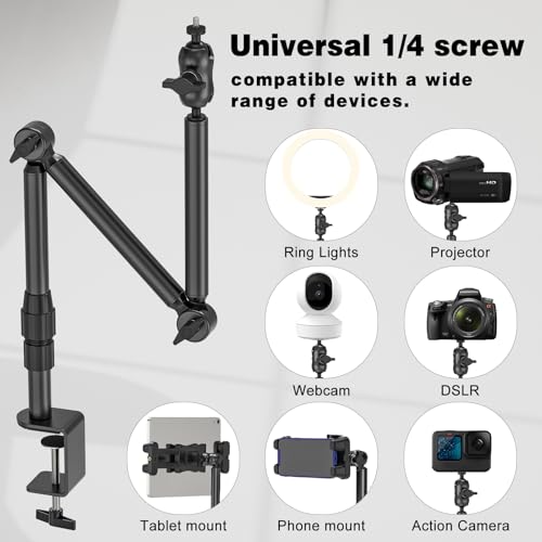 Rodison 78.4 cm Webcam Stand Mount with 1/4 Inch Screws for DSLR Cameras | Table Mount Camera for Ring Light, Project, Logitech Webcam, Handcam, Gopro Hero 8 7 6 5