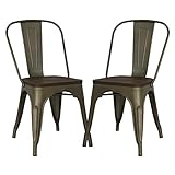 Poly and Bark Trattoria Kitchen and Dining Metal Side Chair with Elm Wood Seat in Bronze (Set of 2)