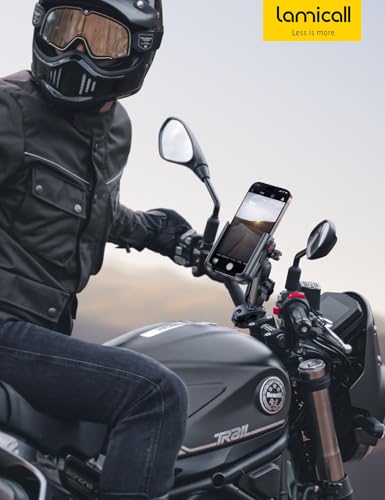 Lamicall Motorcycle Phone Mount Holder - [Aluminum Alloy] [Anti Shake] [Extendable Arm] Bike Phone Holder Handlebar Clamp, Bicycle Cell Phone Mount for iPhone 17 Pro Max 16 15, S24 S25 Ultra, Mom Gift