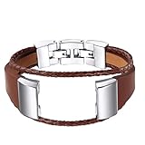 For Fitbit Charge 2 Bands, bayite Leather Bands Metal Clasp Fitbit Charge 2 Replacement Accessory Bracelet Light Brown Large