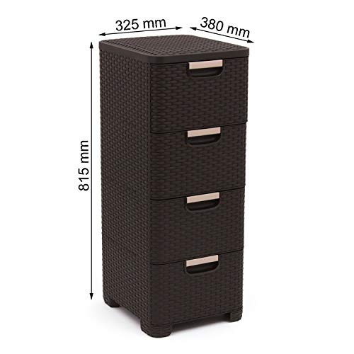 CURVER Regal mit 4 Schubladen STYLE Regal mit 4 Schubladen, Weidengeflecht, Dunkelbraun, 33x38x79 – Bild 3