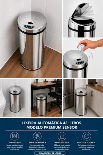Lixeira Automática Inox 42 Lts Premium Sensor Banheiro Kzi