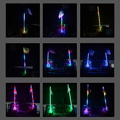 OMUOFFROAD 4FT LED Whip Lights 360° Twisted Antenna Dream Wrapped Dancing Whips For Polaris RZR ATV Antenna Whip UTV Quad Sand Dune Buggy Flag Poles For Trucks w/APP Control (Two Whip)