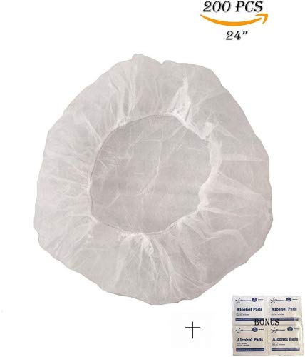 200 PCS--24", Disposable Bouffant (Hair Net) Caps, Spun-Bounded Polypropylene, Hair Head Cover Net, Non-Woven, Medical, Labs, Nurse, Tattoo, Food Service, Health, Hospital (100/bag x 2)--WHITE - Thumbnail 3