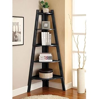 SSLine 5 Shelf Corner Bookshelf Corner Ladder Shelf Wood, A-Shaped Display Corner Shelf Storage Rack Bookshelf Plant Flower Stand for Home Office