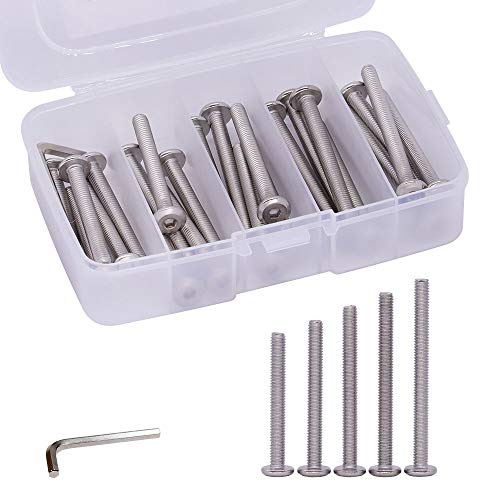 M6 x 40mm, 50mm, 60mm, 70mm, 80mm Stainless Steel Furniture Bolts Flat Socket Head Cap Screws Assortment 25 PCS, 304 Stainless Steel 18-8, Full Thread, Bright Finish