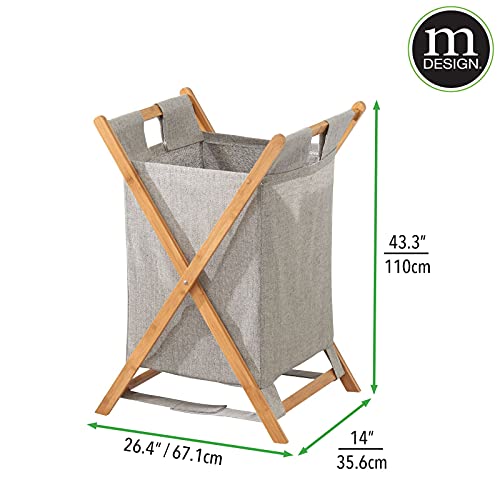 mDesign Bamboo Wood Laundry Hamper Sorter Cart, Portable and