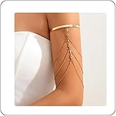 Rannyrena Punk Multi-layered Tassel Chain Upper Arm Cuff Bohemian Star Shell Disc Flower Pendant Armlet Bangle Bracelet Adjustable Open Cuff Armband Beach Wedding Prom Party Arm Accessories for Women