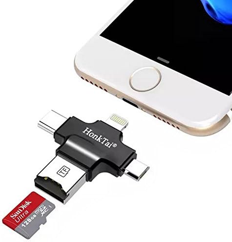 HonkTai Lightning Type-C USB 4 in 1 Micro SD Memory Card Reader For apple iOS iPhone 7/7 plus/6/6s/5/5s (Black)
