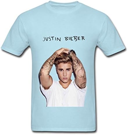 Hot Justin Bieber Poster 2016 O Neck T Shirt For Men Sky blue Medium