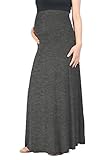 Beachcoco Women's Maternity High Waisted Fold Over Maxi Skirt (L, Charcoal)