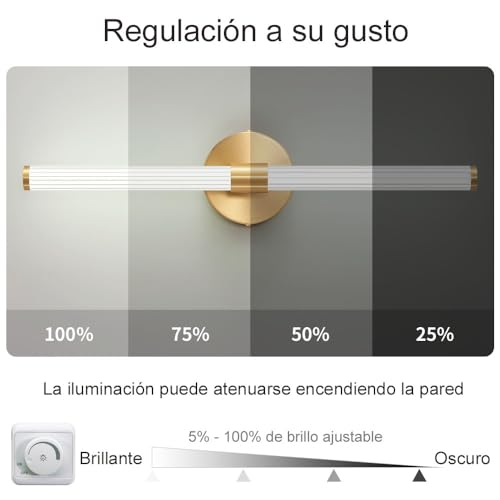 Deyidn Lámparas de tocador de baño dorado espejo LED luz ajustable 22,44 pulgadas moderna lámpara de pared escocesa de 360 ° 20w 3000k luz cálida