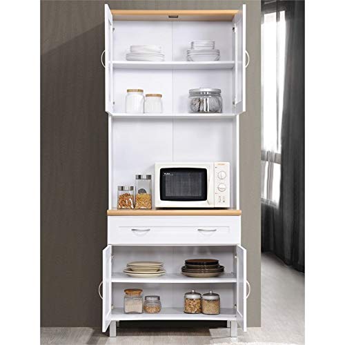 Pemberly Row Tall 32" Wide China Kitchen Cabinet with Microwave Storage in White - Thumbnail 2