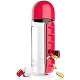 Asobu Combine Daily Pill Box Organizer with Water Bottle, 20 oz, Black (Red)