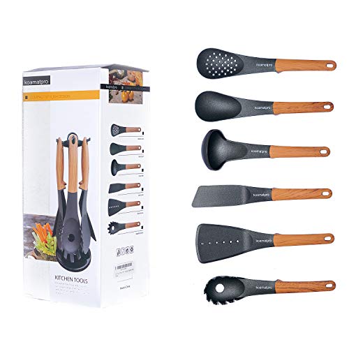 Koamatpro 6-Piece Utensil Set - Cooking Utensils Kitchen Tool Set, Nylon Kitchen Set With Holder Stand, Includes Soup Ladle, Slotted Turner,Cake Turner,Spoon,Slotted Spoon,Spaghetti Server