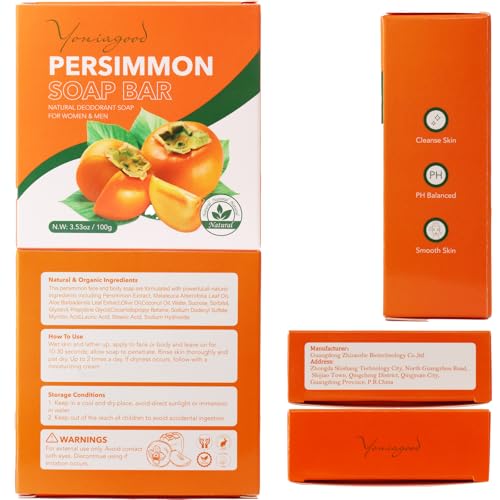yoniagood 3 PCS Persimmon Soap for Body Odor Control, Old People Smell | Natural Refreshing Body Bar Soap for Skin Care, Organic Deodorant Cleaning Body Face Wash Soap for Women & Men All Skin Types