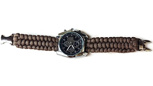 Mens brown parachute sport steel wrist watch water resistant rectangular paracord 550 strap bracelet - Thumbnail 2