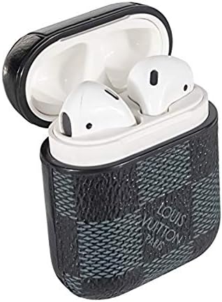 kjelaeg AirPods Luxury Fashion PU Leather Designer Case, Protective Shockproof Case Cover with Carabiner Keychain Compatible with Apple AirPods Charging Case Checker Black