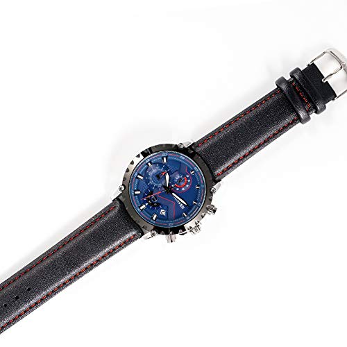 SUNVEN Man\'s Blue Watch Waterproof Sports Quartz Water Resistant 30M with Black Leather Strap Chronograph and Calendar Military Outdoor Style Fashion Watches for Men