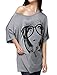 Allegra K Women Short Batwing Sleeve Portrait Pattern Loose Fit Tunic Top, Gray, Large / US 14