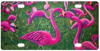 6" x 12" Durable License plate, Metal personalized car tag, Beautiful Pink Flamingos, Love Flamingos car tag (4 Holes)