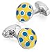 INBLUE Men's 2 PCS Rhodium Plated Enamel Cufflinks Silver Tone Blue Yellow Round Shirt Wedding Business 1 Pair Set