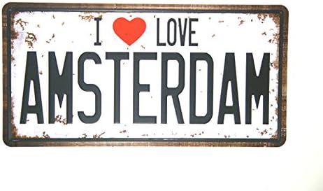 shophubb I LOVE AMSTERDAM Vintage License plate metal Sign wall stickers for kids rooms