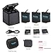 TELESIN 3-Pack Batteries and 3-Channels USB Charger with Type-C Cord for GoPro Hero 7 Black Hero (2018) Hero 6 Hero 5 Black, with GoPro Carry Case Small, Lens Cover Cap and Protector