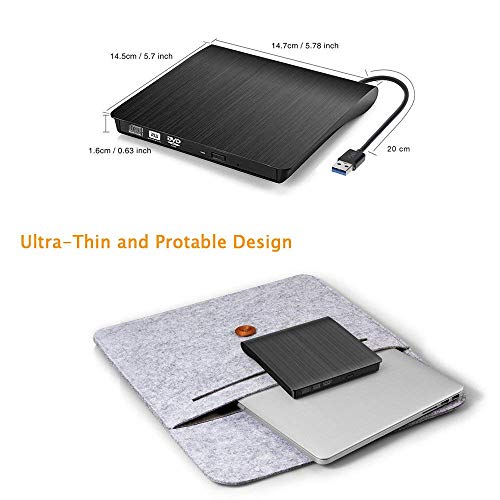 External CD Drive, Devancy Ultra-Slim USB 3.0 External DVD Drive, CD/DVD-RW Drive, DVD/CD ROM Rewriter Burner Writer, High Speed Data Transfer for Laptop Desktops Win 7, 8, 10, Mac OS and Linux OS