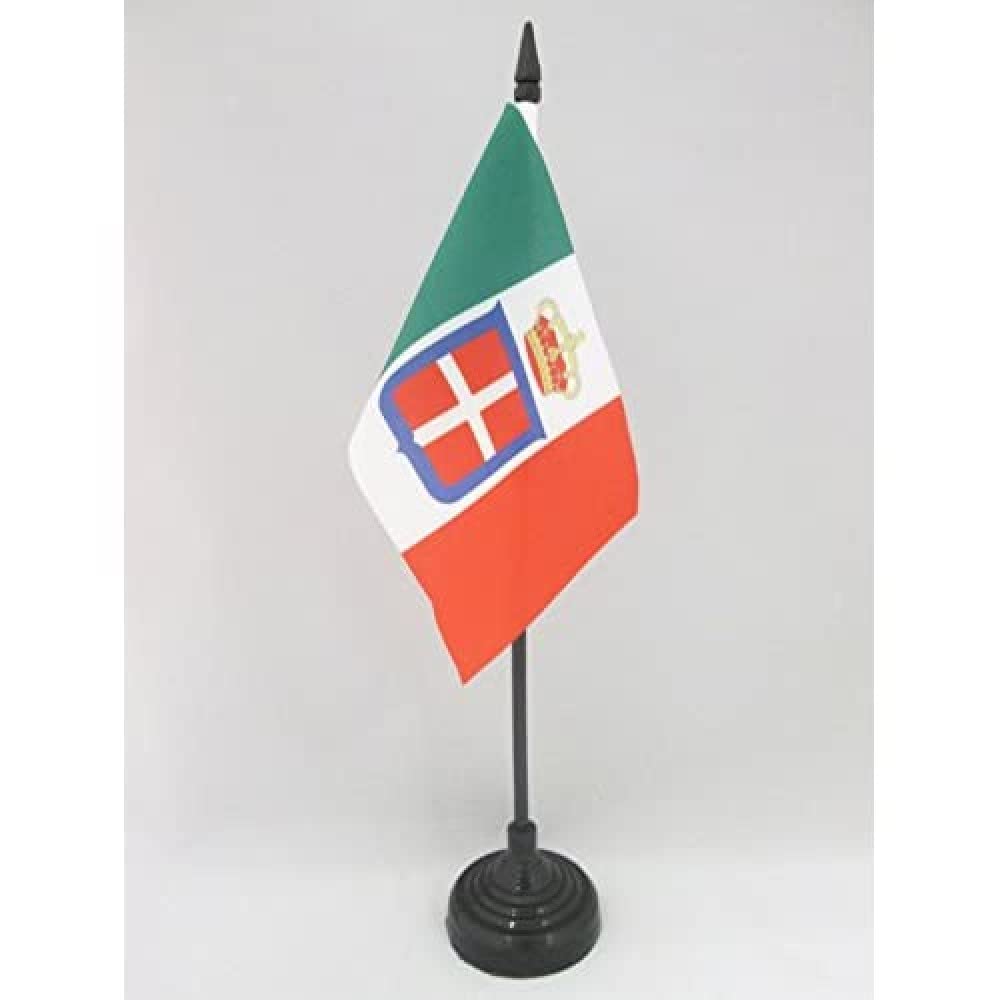 AZ FLAG - Kingdom of Italy Crown Table Flag 4'' x 6'' - Italian royal Office Mini Banner 100% Polyester 15 x 10 cm - Mini Desk Flag with 10'' Pole and Black Plastic Base