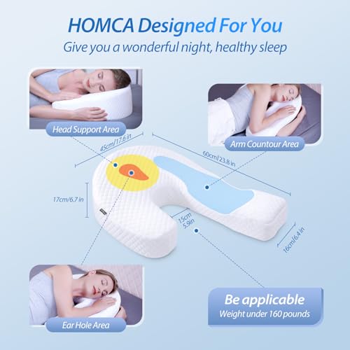 HOMCA Side Sleeper Pillow Ergonomic Pillow Side Memory Foam U Shape Washable Pillow Case
