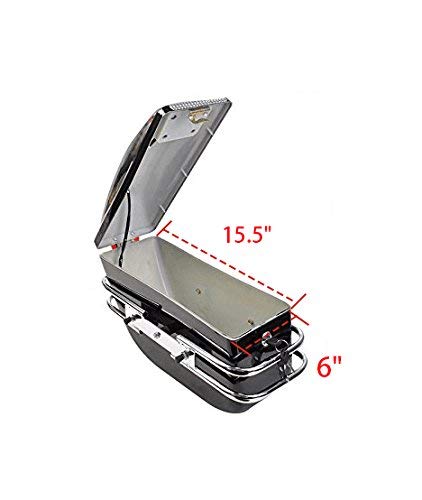 2 Pcs Motorcycle Cruiser Hard Trunk Saddlebags Luggage w/Lights Mounted Chrome Rail Bracket Black