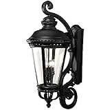 Feiss OL1905BK Castle Outdoor Patio Lighting Wall Lantern, Black, 4-Light (15"W x 37"H) 240watts