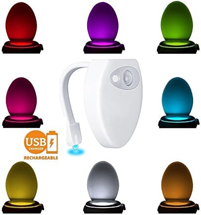Rechargeable Toilet Light Waterproof Toilet Night Light 8-Color, Motion Activated in Darkness Only