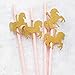 MonkeyJack 25x Glitter Gold Unicorn Paper Straws Disposable for Kids Birthday Party Decoration-Pink